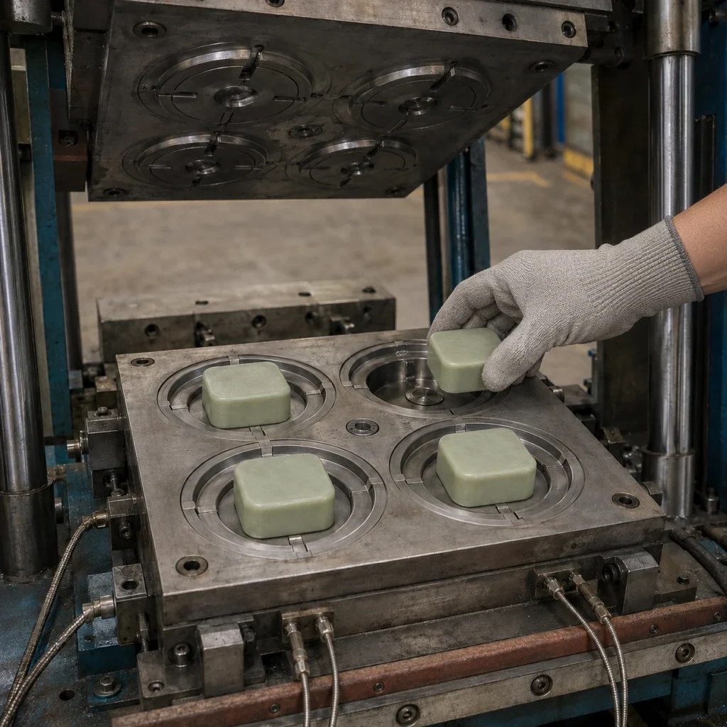 Pre-Measured Charges Placed in the Open Mold