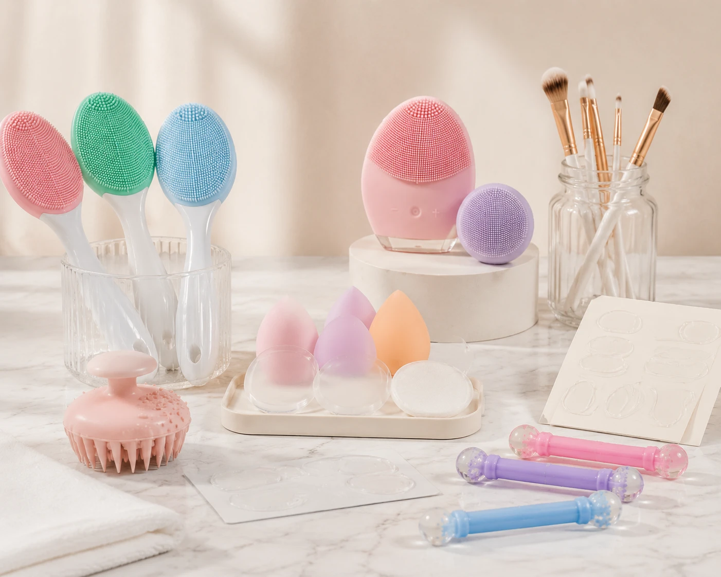 Silicone beauty tools manufacturing — facial cleansing brushes, massagers, and applicators OEM